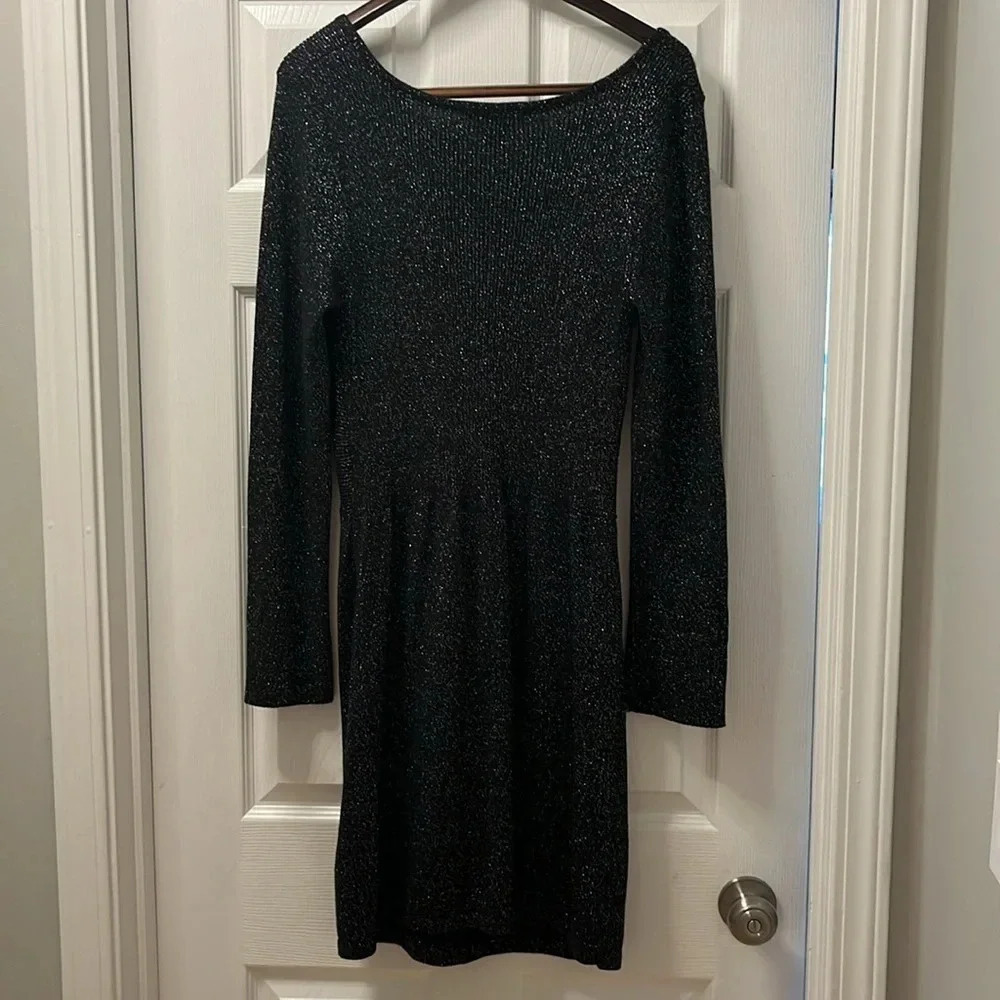 White House black market, midnight, black sparkle, sweater dress size Medium - Picture 9 of 9